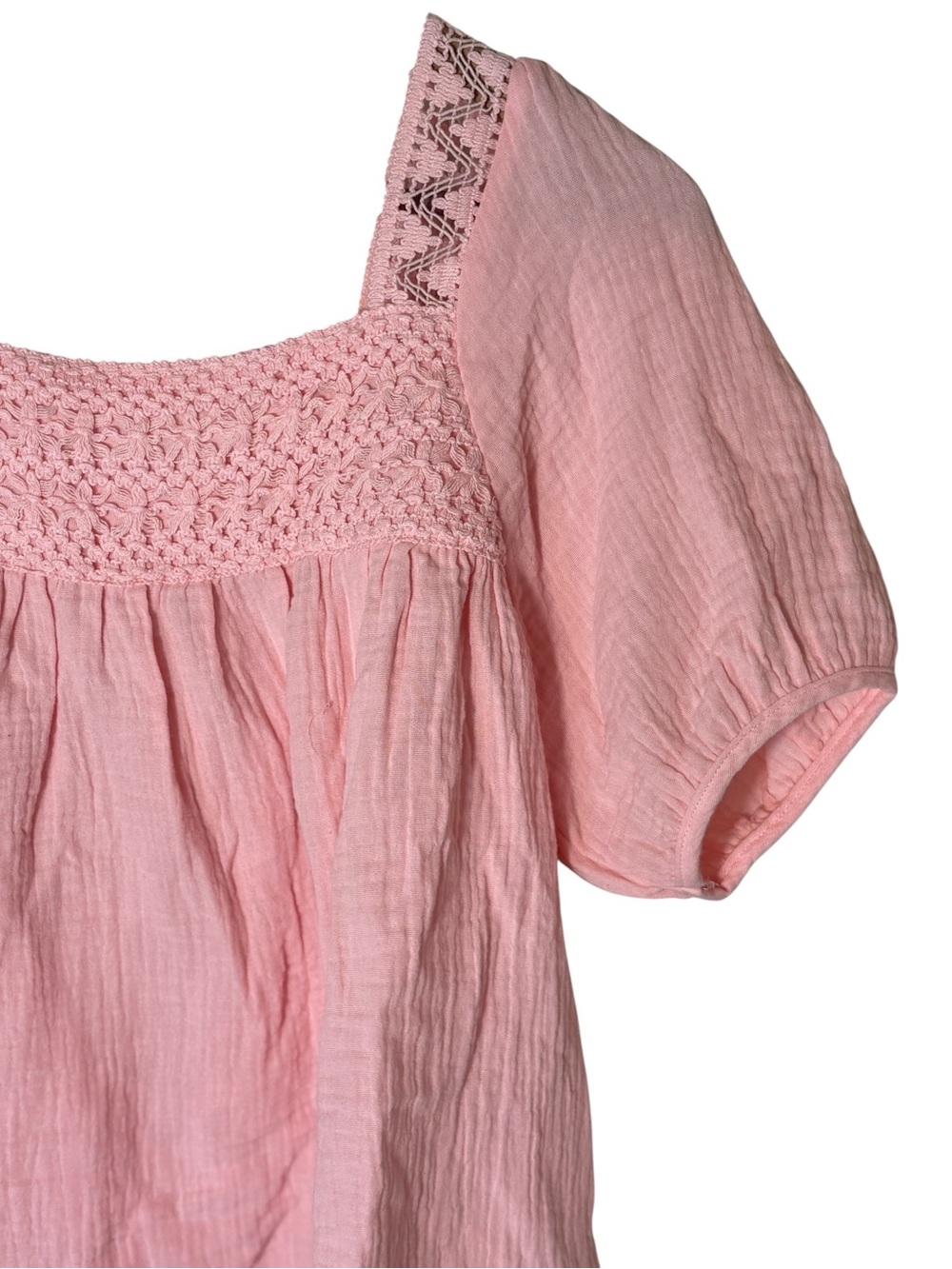 HYFVE Pink Gauze Blouse Lace Trim Puff Sleeve Cottagecore Top Medium - Picture 2 of 6